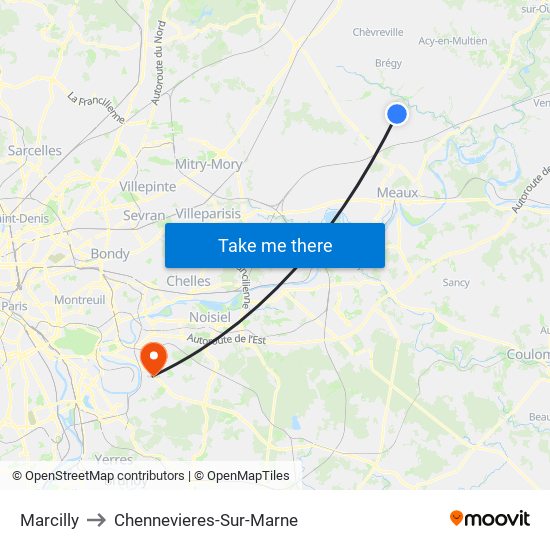 Marcilly to Chennevieres-Sur-Marne map