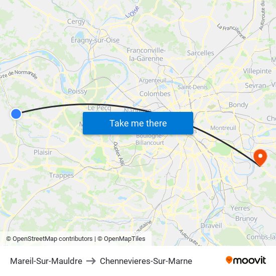Mareil-Sur-Mauldre to Chennevieres-Sur-Marne map