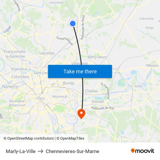Marly-La-Ville to Chennevieres-Sur-Marne map