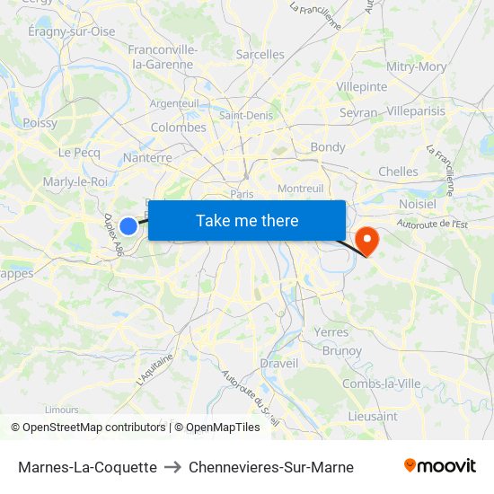 Marnes-La-Coquette to Chennevieres-Sur-Marne map