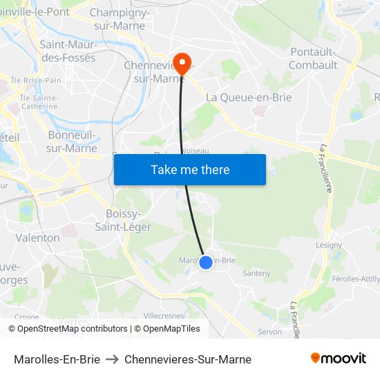 Marolles-En-Brie to Chennevieres-Sur-Marne map