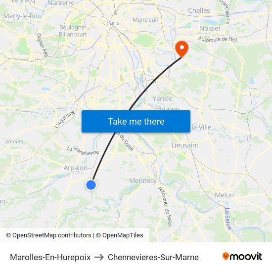Marolles-En-Hurepoix to Chennevieres-Sur-Marne map