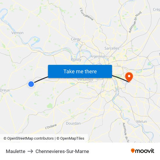 Maulette to Chennevieres-Sur-Marne map