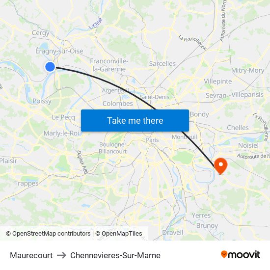 Maurecourt to Chennevieres-Sur-Marne map