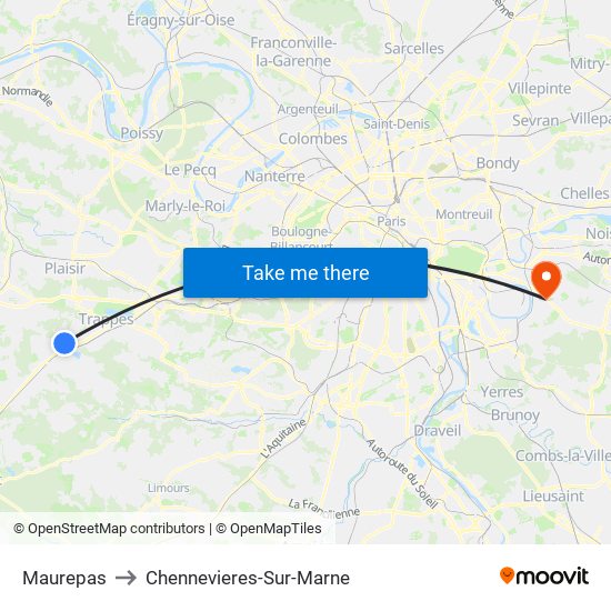 Maurepas to Chennevieres-Sur-Marne map