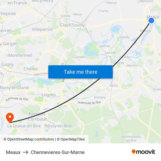 Meaux to Chennevieres-Sur-Marne map