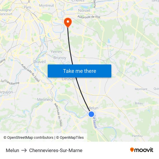 Melun to Chennevieres-Sur-Marne map