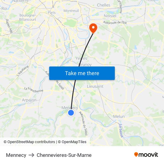 Mennecy to Chennevieres-Sur-Marne map