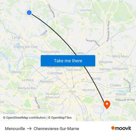 Menouville to Chennevieres-Sur-Marne map