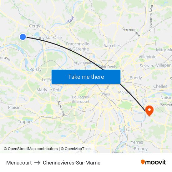 Menucourt to Chennevieres-Sur-Marne map