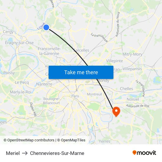 Meriel to Chennevieres-Sur-Marne map