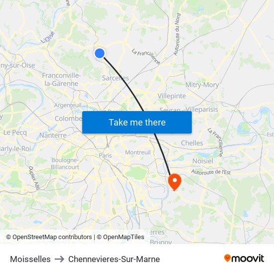Moisselles to Chennevieres-Sur-Marne map