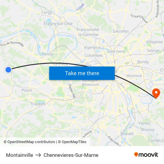 Montainville to Chennevieres-Sur-Marne map