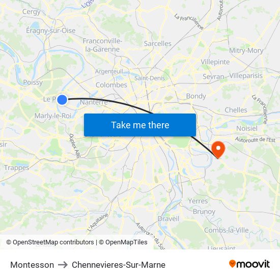 Montesson to Chennevieres-Sur-Marne map