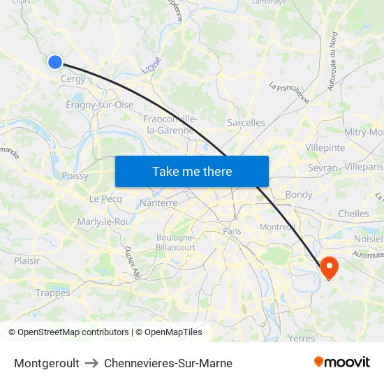 Montgeroult to Chennevieres-Sur-Marne map