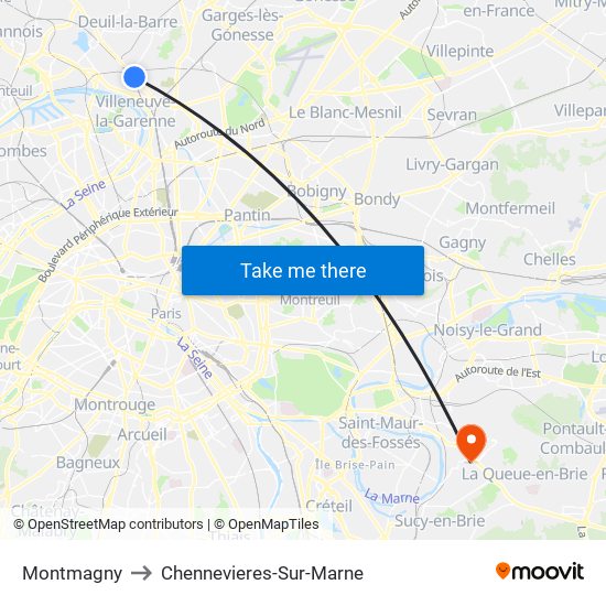 Montmagny to Chennevieres-Sur-Marne map