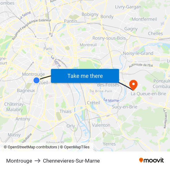 Montrouge to Chennevieres-Sur-Marne map