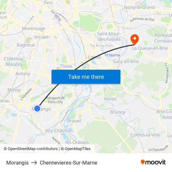 Morangis to Chennevieres-Sur-Marne map