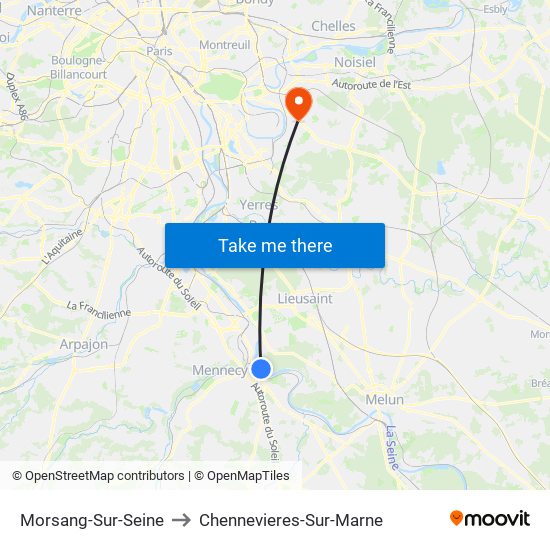 Morsang-Sur-Seine to Chennevieres-Sur-Marne map