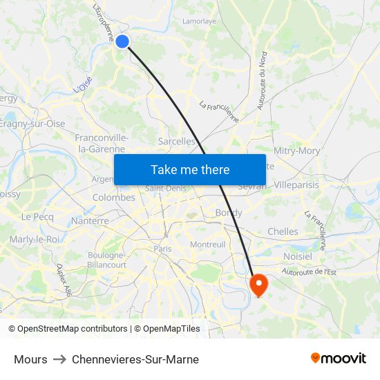 Mours to Chennevieres-Sur-Marne map