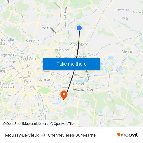 Moussy-Le-Vieux to Chennevieres-Sur-Marne map