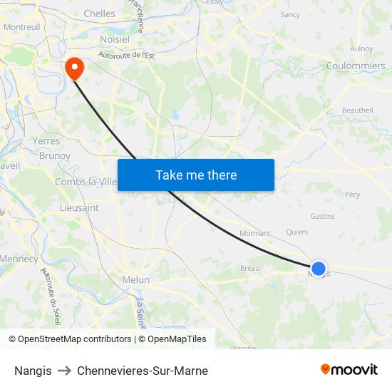 Nangis to Chennevieres-Sur-Marne map