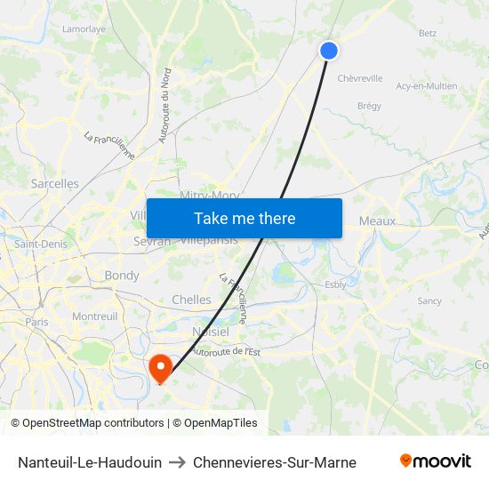 Nanteuil-Le-Haudouin to Chennevieres-Sur-Marne map