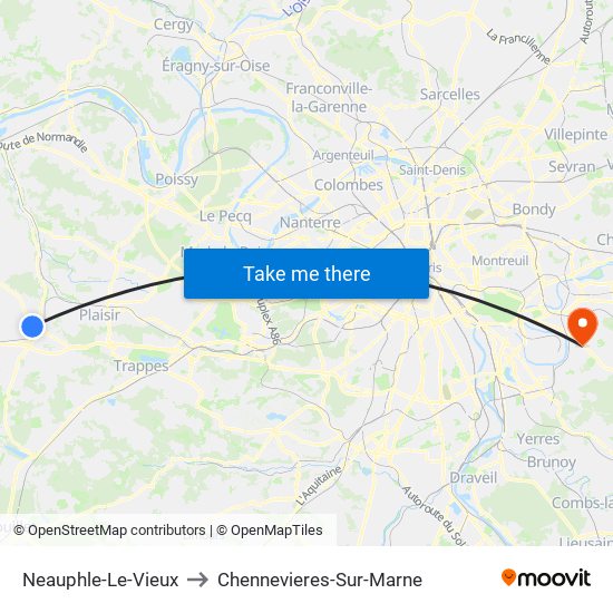 Neauphle-Le-Vieux to Chennevieres-Sur-Marne map