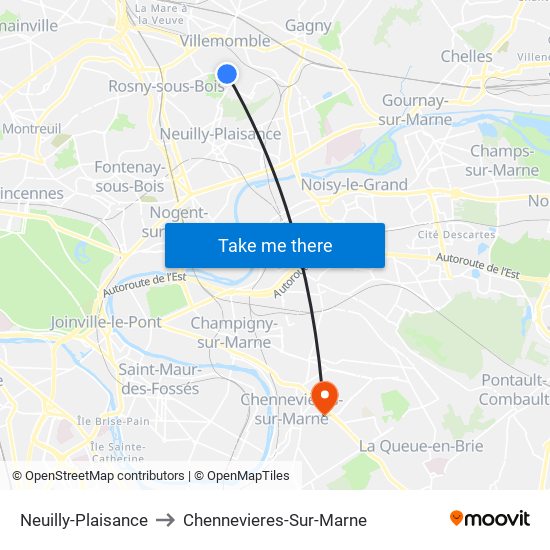 Neuilly-Plaisance to Chennevieres-Sur-Marne map