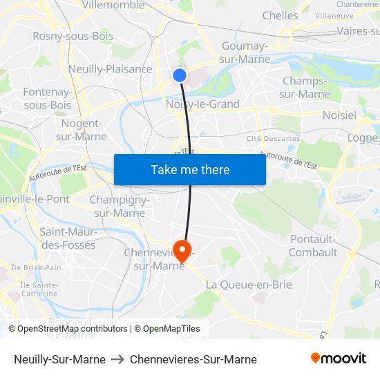 Neuilly-Sur-Marne to Chennevieres-Sur-Marne map