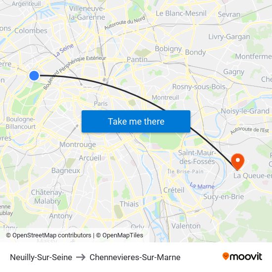 Neuilly-Sur-Seine to Chennevieres-Sur-Marne map