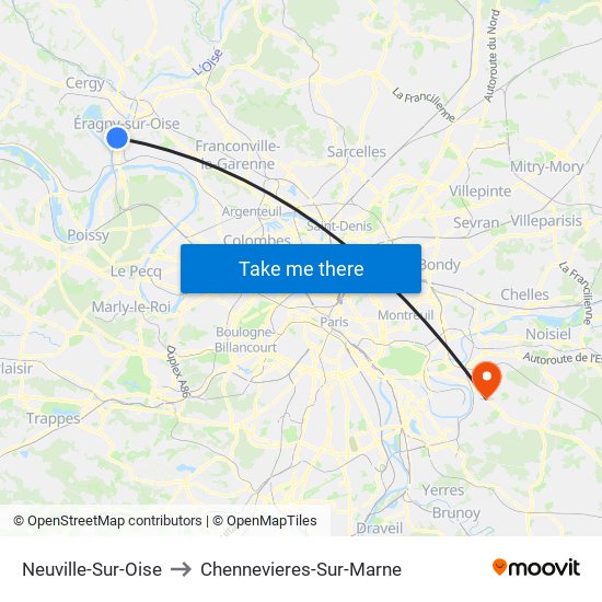 Neuville-Sur-Oise to Chennevieres-Sur-Marne map