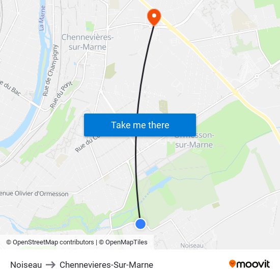 Noiseau to Chennevieres-Sur-Marne map