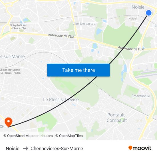 Noisiel to Chennevieres-Sur-Marne map