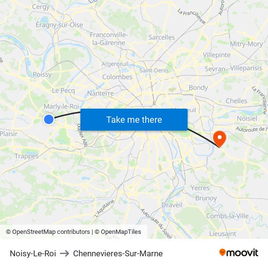 Noisy-Le-Roi to Chennevieres-Sur-Marne map
