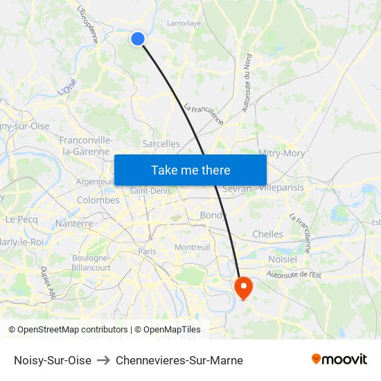 Noisy-Sur-Oise to Chennevieres-Sur-Marne map