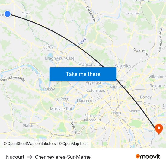Nucourt to Chennevieres-Sur-Marne map