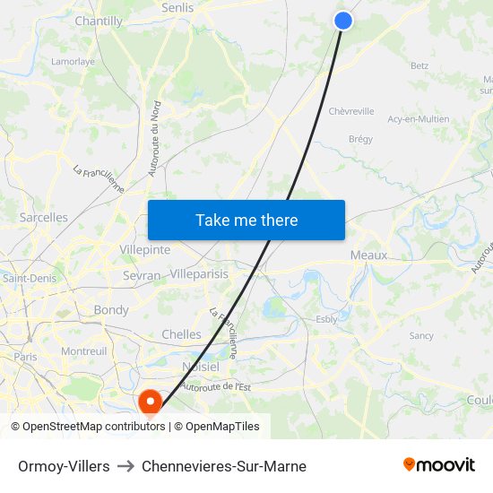 Ormoy-Villers to Chennevieres-Sur-Marne map