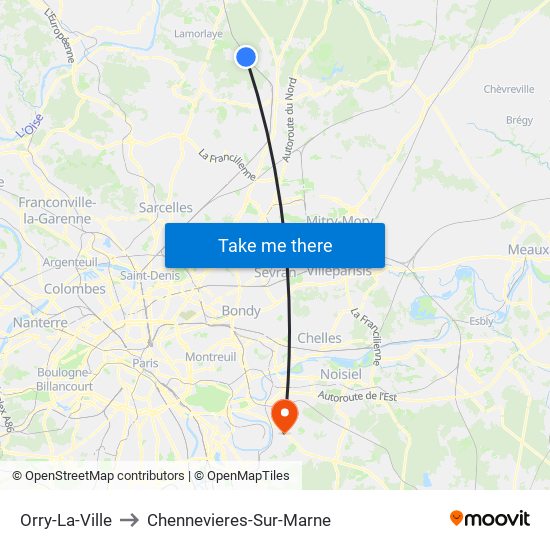 Orry-La-Ville to Chennevieres-Sur-Marne map