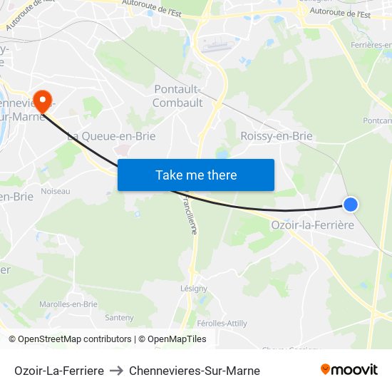 Ozoir-La-Ferriere to Chennevieres-Sur-Marne map