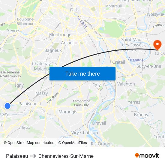 Palaiseau to Chennevieres-Sur-Marne map