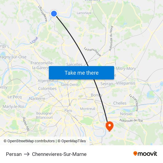 Persan to Chennevieres-Sur-Marne map