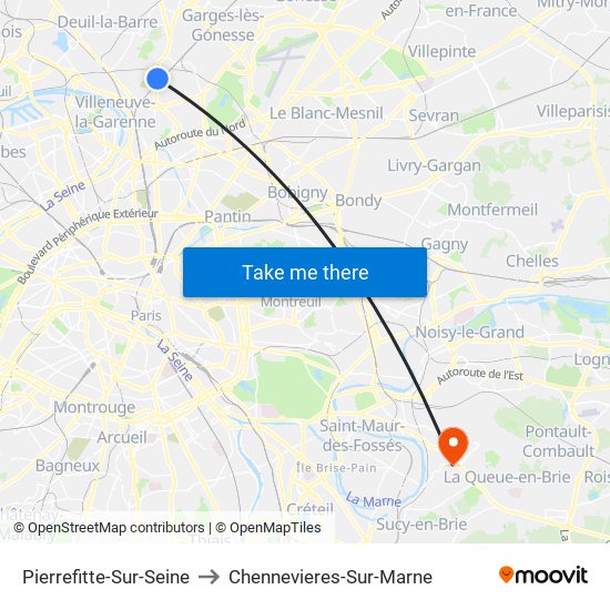 Pierrefitte-Sur-Seine to Chennevieres-Sur-Marne map