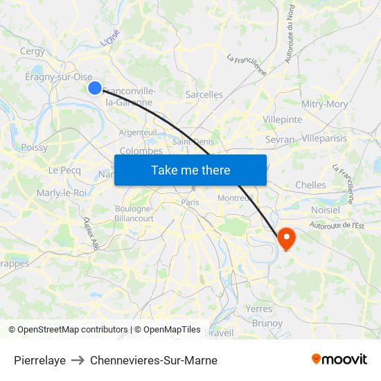 Pierrelaye to Chennevieres-Sur-Marne map