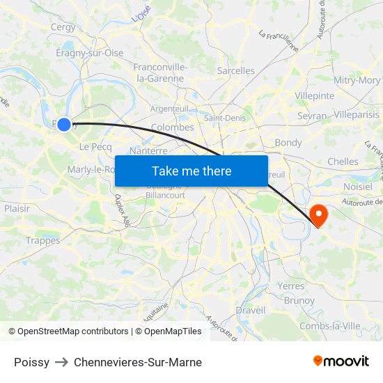 Poissy to Chennevieres-Sur-Marne map
