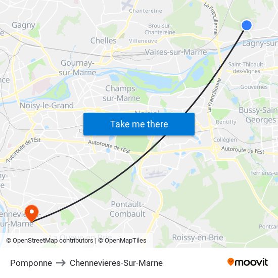 Pomponne to Chennevieres-Sur-Marne map