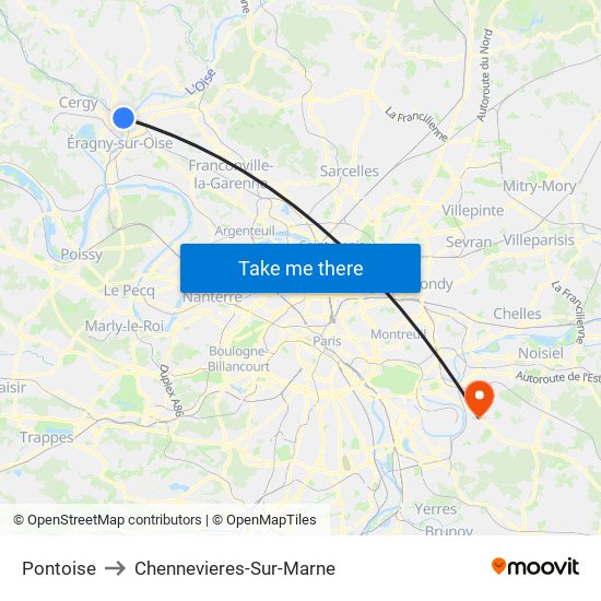 Pontoise to Chennevieres-Sur-Marne map