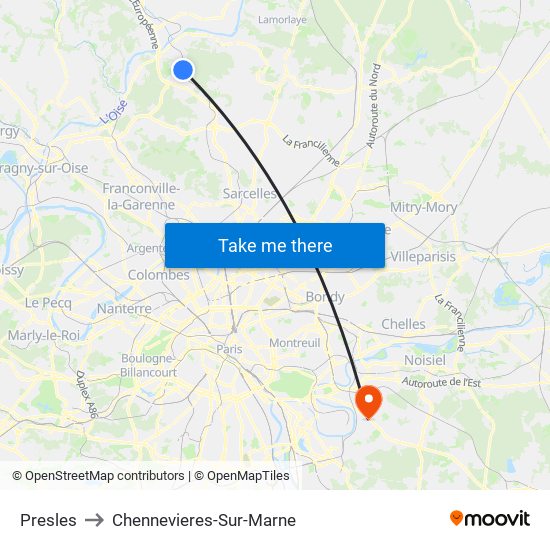 Presles to Chennevieres-Sur-Marne map