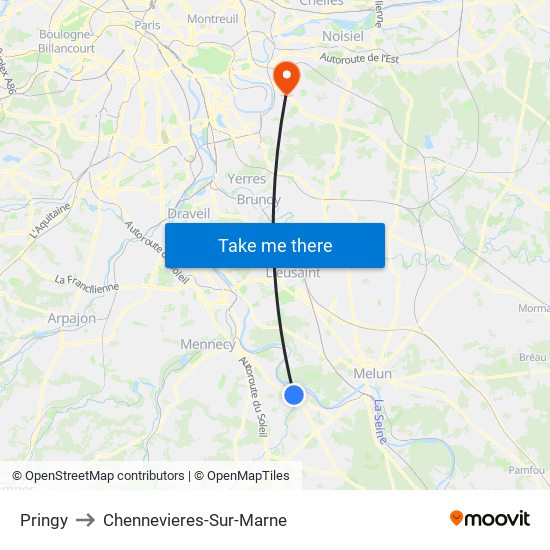 Pringy to Chennevieres-Sur-Marne map