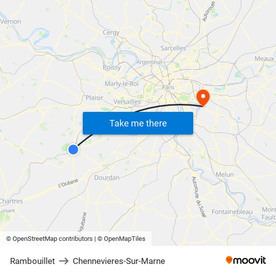 Rambouillet to Chennevieres-Sur-Marne map